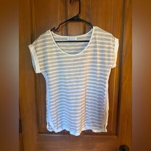 Liz Claiborne Beige and White Striped Tee